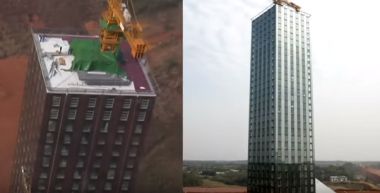 中国で建てられるプレハブ高層ビル